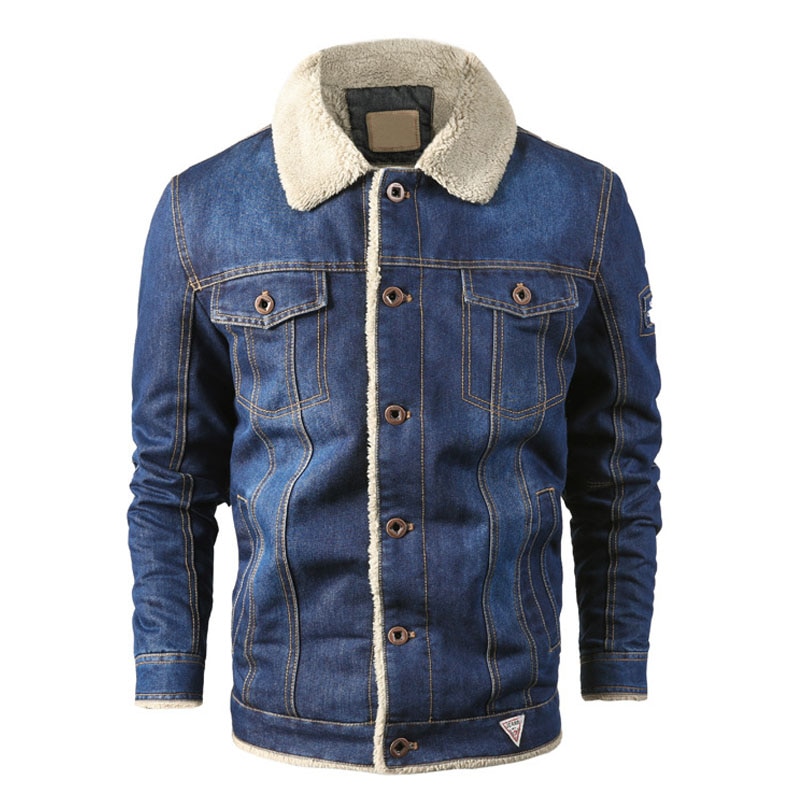 Tacvasen jakker herre vinter sherpa fleece foret jeans jakke vindtæt demin trucker jakke motorcykel cowboy frakke 6xl