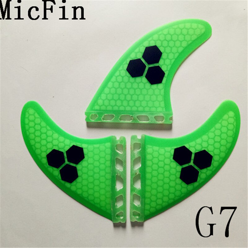 hotsales FCS G7 surf fins with fiberglass honeycomb for surfing size L 3pcs/set: Green