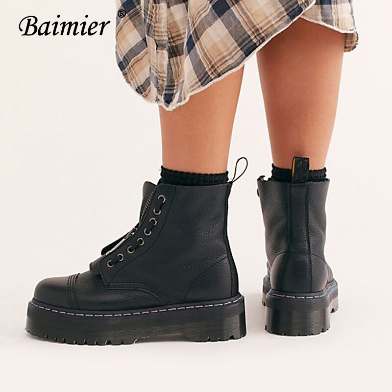 Botines de mujer Baimier de invierno de charol con cremallera, botas de plataforma para mujer con cordones, botas de mujer estilo callejero