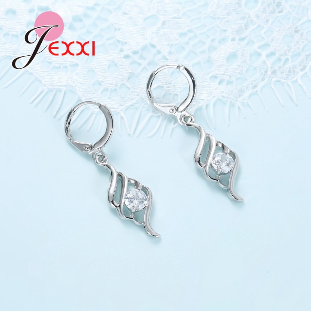 Conjuntos de Plata de Ley 925 con estilo, joyería en espiral de cristal, colgantes de cadena para mujer, collar, pendientes, conjunto de joyería para mujer