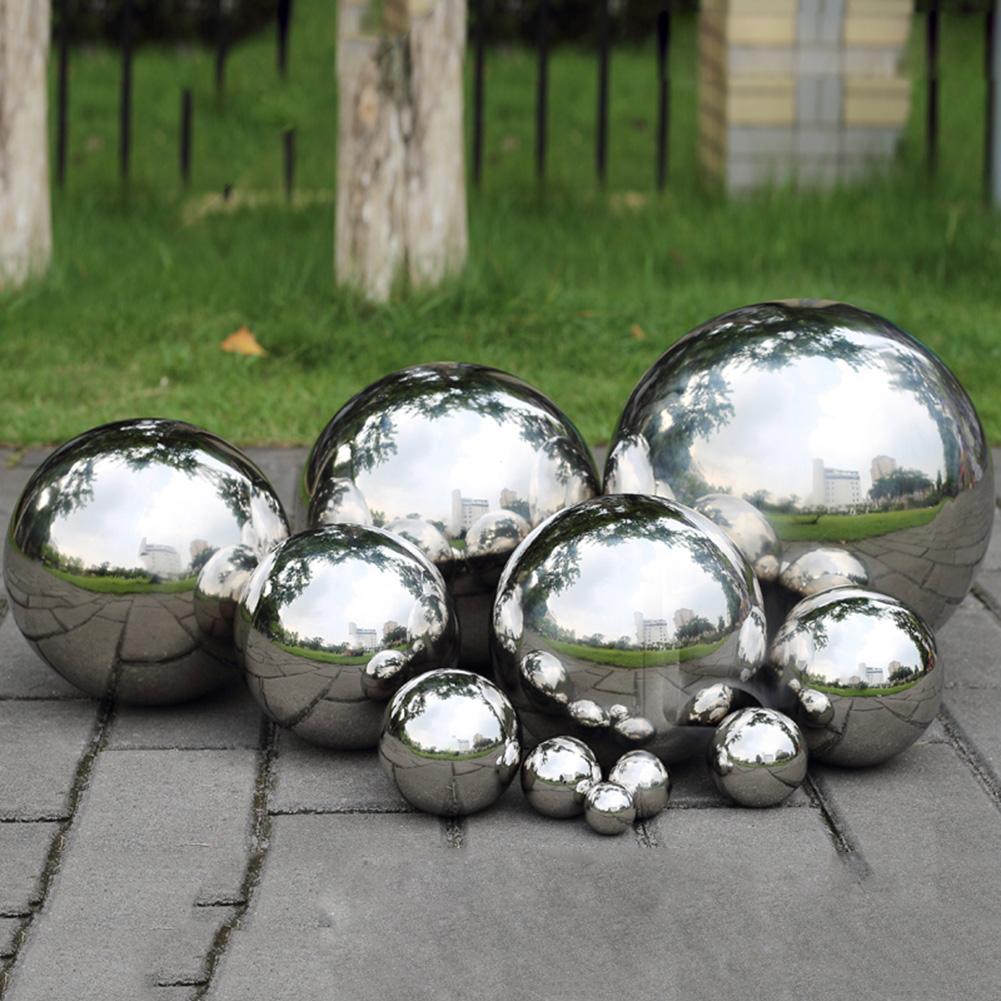 Højglans glitter rustfrit stål kugle 19mm ~ 300mm kugle spejl hule kugle til hjem haven dekoration forsyninger ornament #bw