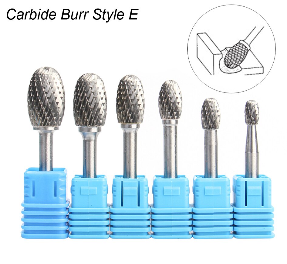 Oval Shape E 6mm 1/4 Shank Mould Carving Tools Tungsten Carbide Rotary File Burr Milling Cutter CNC Engraving for Metal Steel