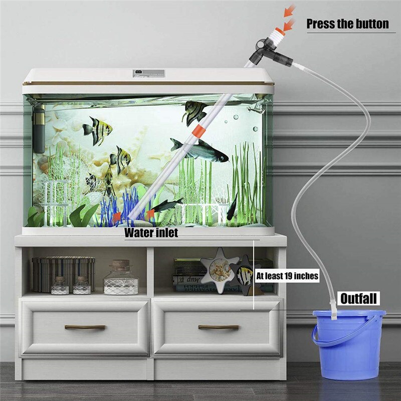 Akvarium støvsuger vakuum akvarium grusrenser med lang dyse stor airbag n vandflowregulator