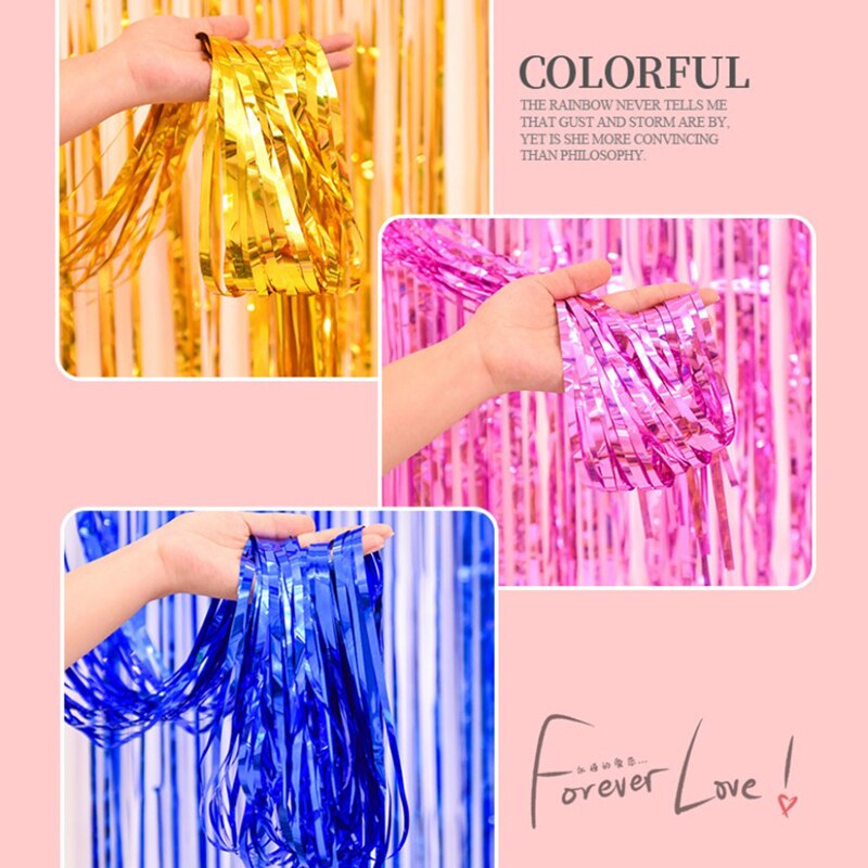 1*2M rosa und grüne Folie Fransen Vorhang Hintergrund Dekorationen Hexe Metallic