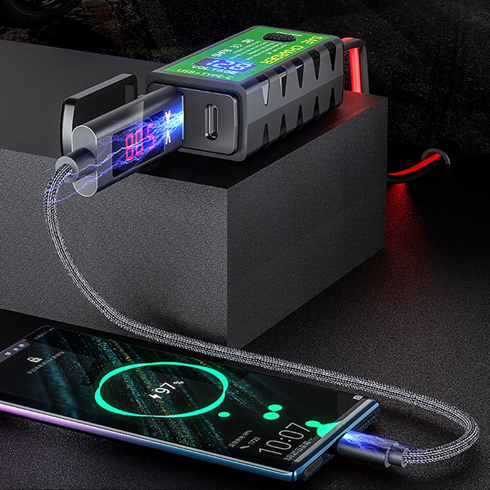 4.8A 2port USB Motorcycle Charger 12V SAE to USB Waterproof Fast Charging Adapter with On/Off Switch for Mobile Phone GPS