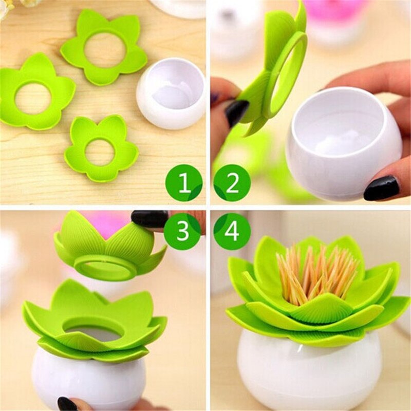 1pc/lot 4 Colors Lotus Home Decor Toothpick Cotton Swab Holder Storage Box Pick Toothpick case GI870661