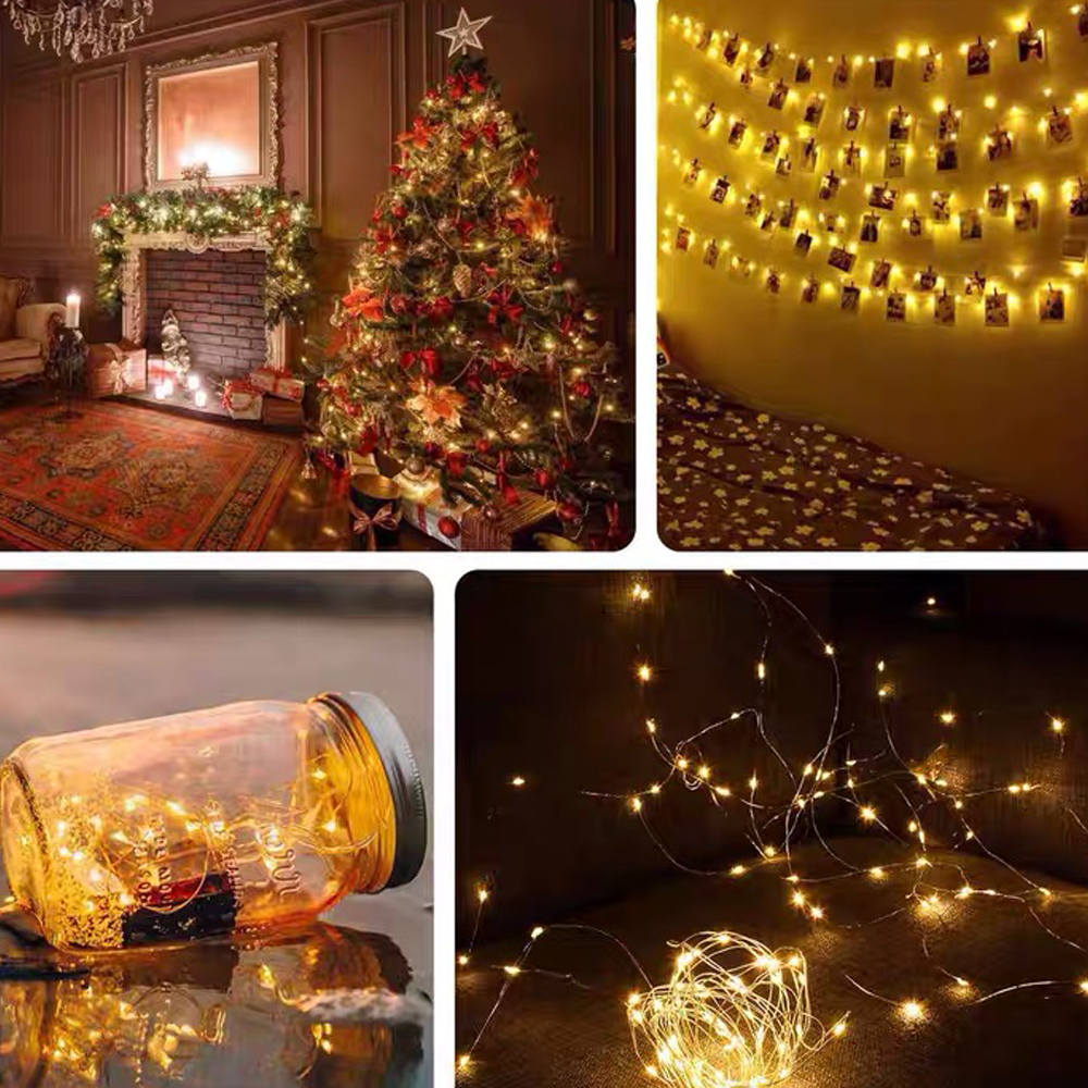 Guirnalda de luces LED USB con alambre de cobre, guirnaldas de luces impermeables, 8 modos, decoración DIY, de boda, dormitorio, guirnalda de Navidad