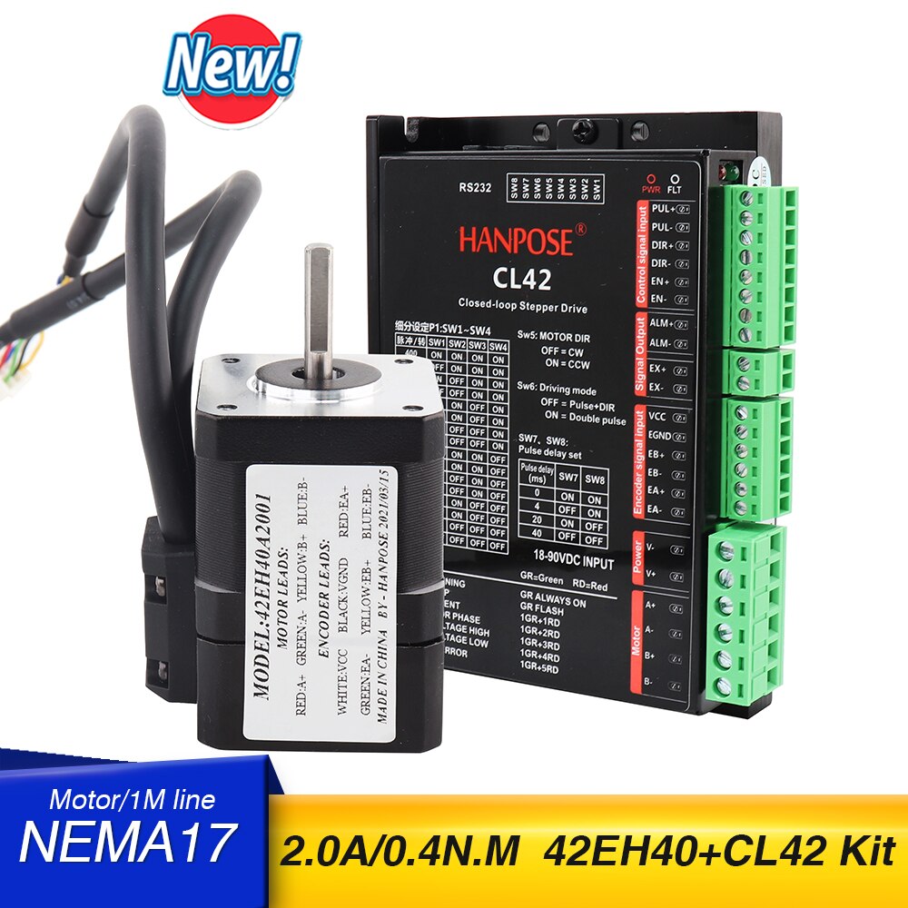 1 Set 42EH40A2001 Motor + CL42 Drive Servo Motor Nema 17 Stappenmotor 2.0A 0.4N.M En Gesloten Lus Servo Driver Cnc Controller