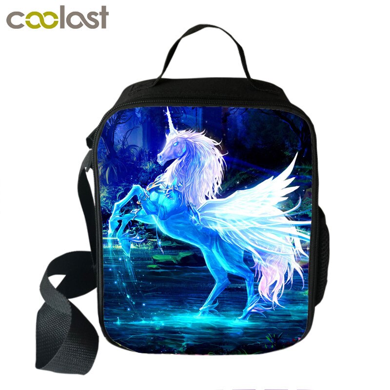 Bolsa de almuerzo estampada con de unicornio y poni para niños y mujeres, fiambrera aislante para Picnic, bolso cruzado, suministros escolares: wcunicorn08