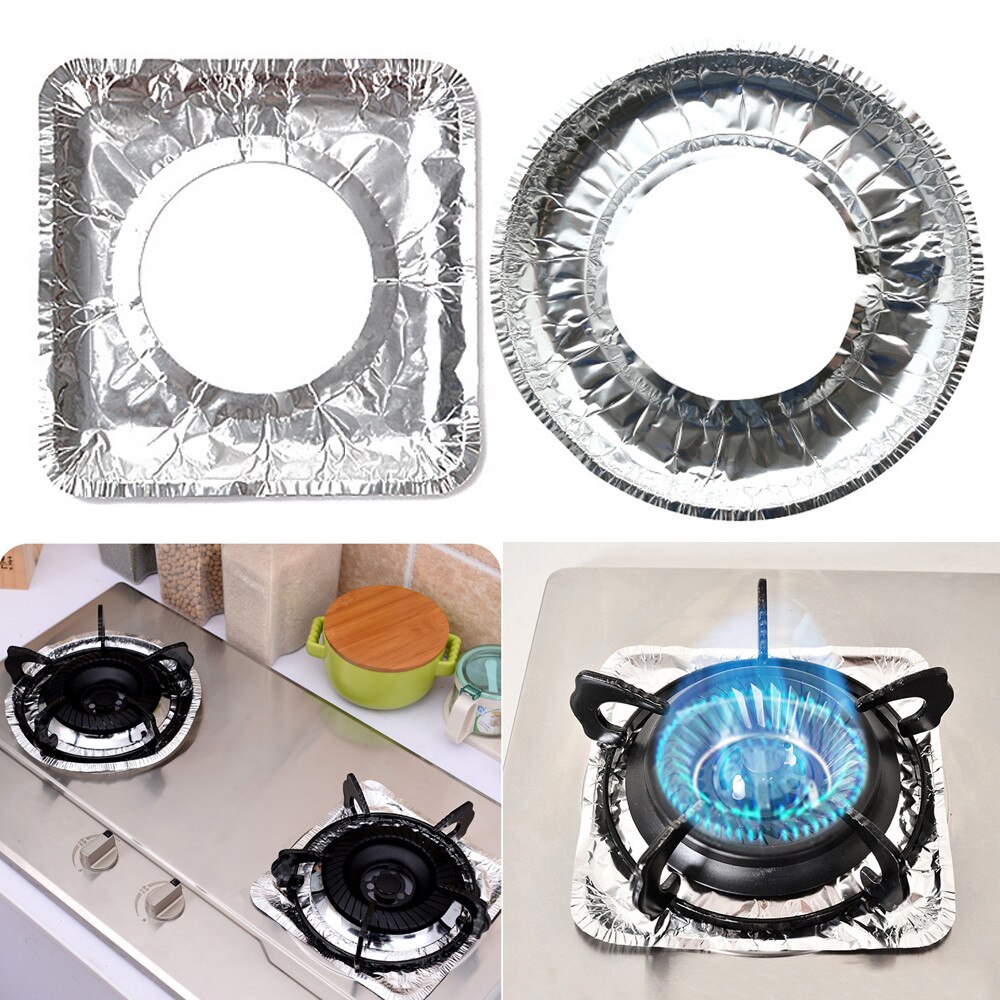 10pc Gas Stove Mat Gas Stove Tin Paper Heat Resistant Aluminum Foil Paper Cleaning Pad Greaseproof Paper Kitchen Accessories#50g