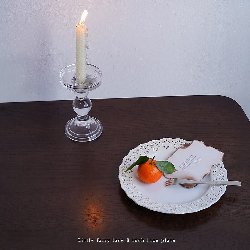 Ceramic 8 Inch Western Food Tray Afternoon Tea Snack Tray European Little Fairy Lace Cutout Pattern Plate