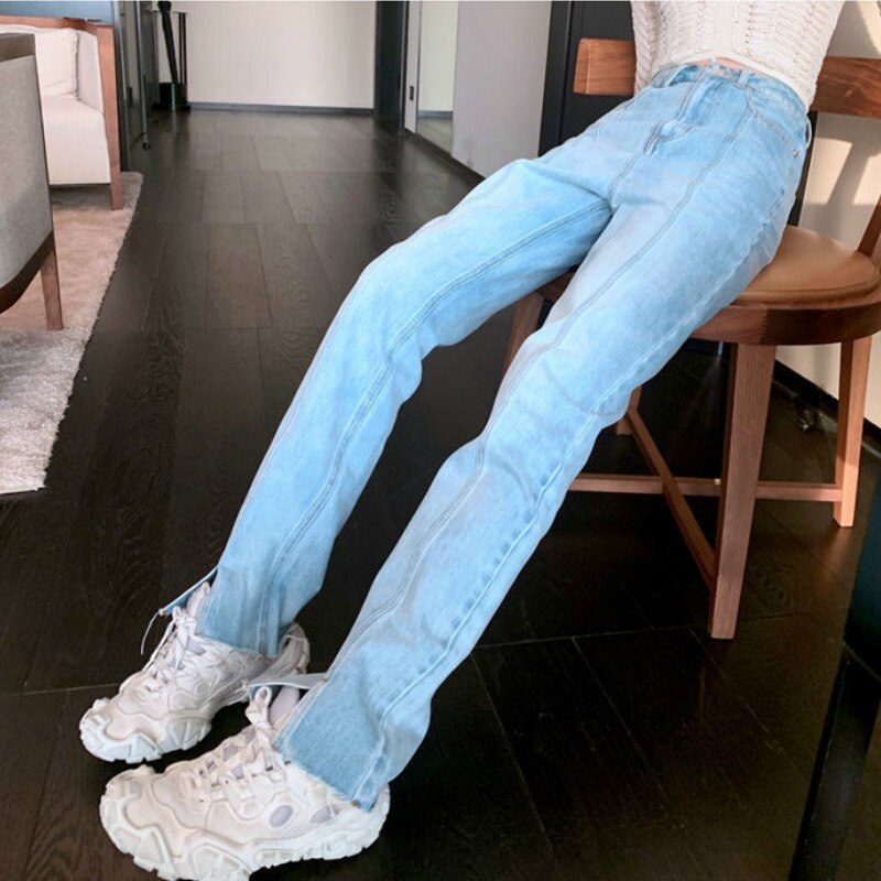 Jean taille haute pour Femme, coupe droite, Slim, Chic, va avec tout, pantalon pour Femme, collège, quotidien, adolescent, décontracté, Denim