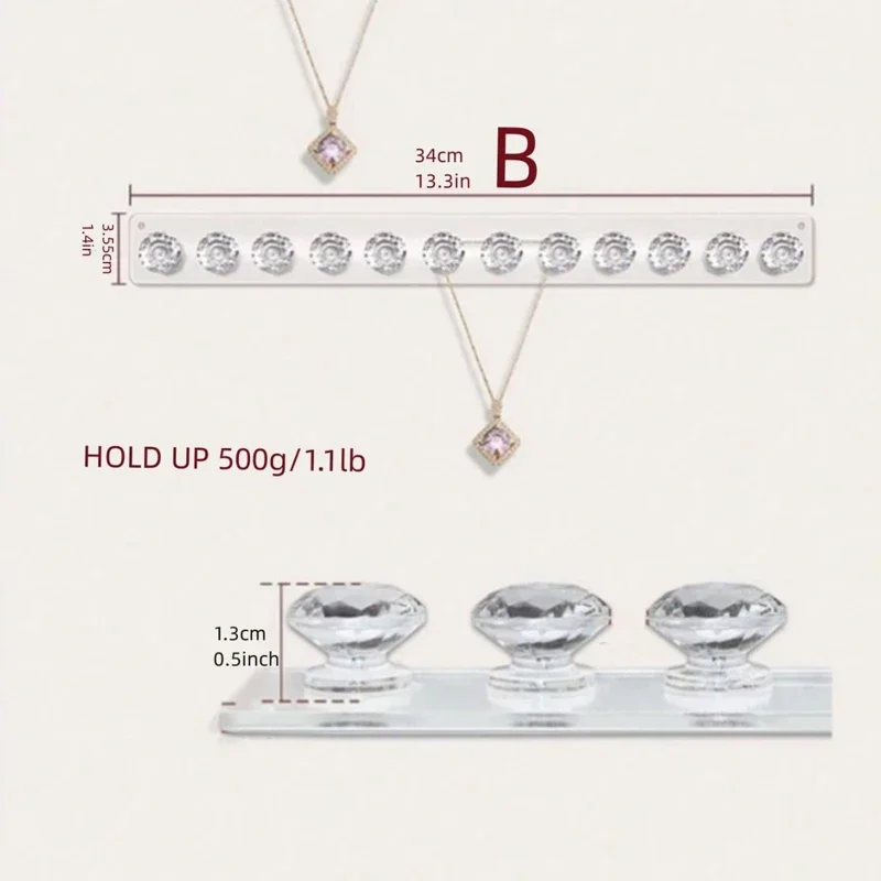 Perchas para collares, soporte acrílico para collares, organizador de joyas montado en la pared, soporte colgante para collares, pulseras y cadenas