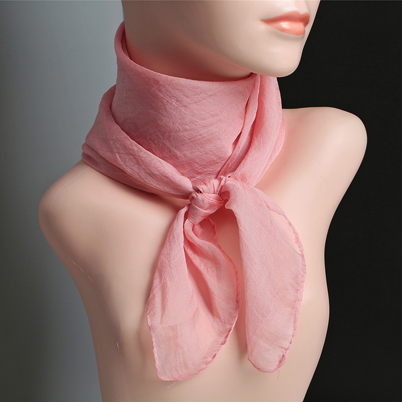 70X70 cm Simulatie Zijden Sjaals vrouwen Veelzijdige Kleine Vierkante Effen Chiffon Sjaal Gaas Sjaal Party: Coral Red