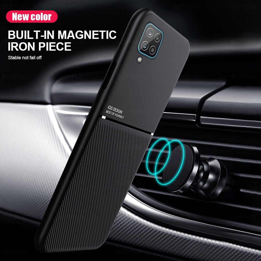 leather texture car magnetic holder phone covers case for samsung galaxy a12 a 12 galaxya12 sm-a125f/dsn 6.5'' coque para fundas
