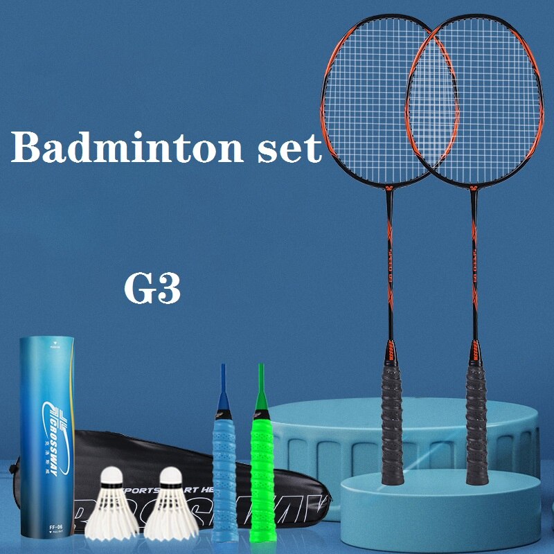 Ultra Light Double Badminton Racquet Carbon Lightest Playing Badminton Whole 2pcs Elementary Exercises Badminton Rackets Set