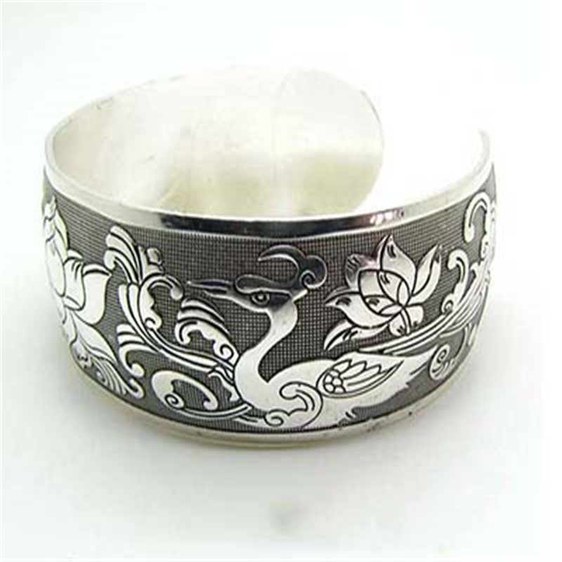 Brazalete tibetano Vintage tallado, pulsera ancha abierta, joyería Bohemia antigua para mujeres y hombres, Retro,