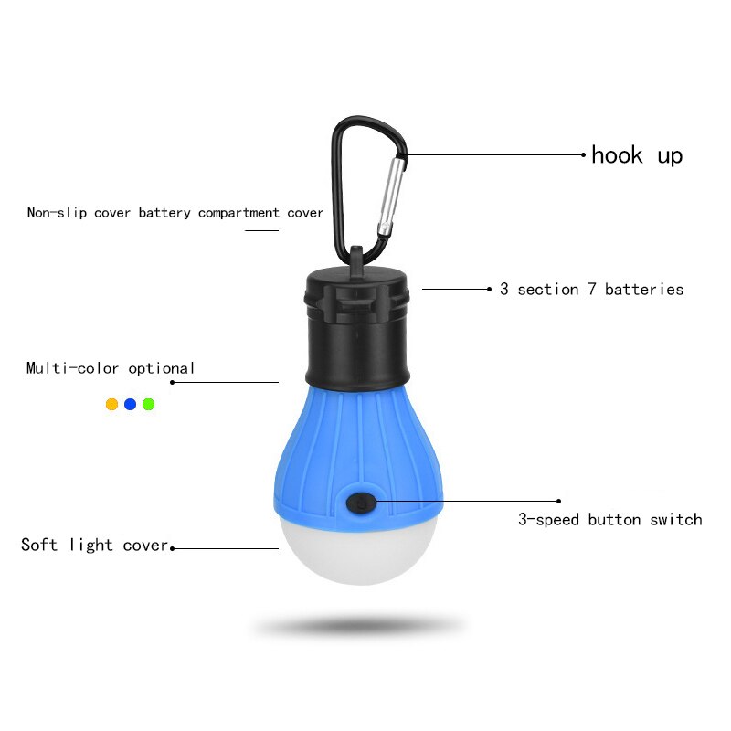 Mini bærbar telt lys led pære nødlampe vanntett hengende krok camping lommelykt @ls