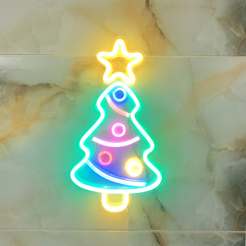Neonvægsskilt kunstindretning førte neonlys personlighedsord til fest juledekoration bar butiksvindueskiltlys: Juletræ
