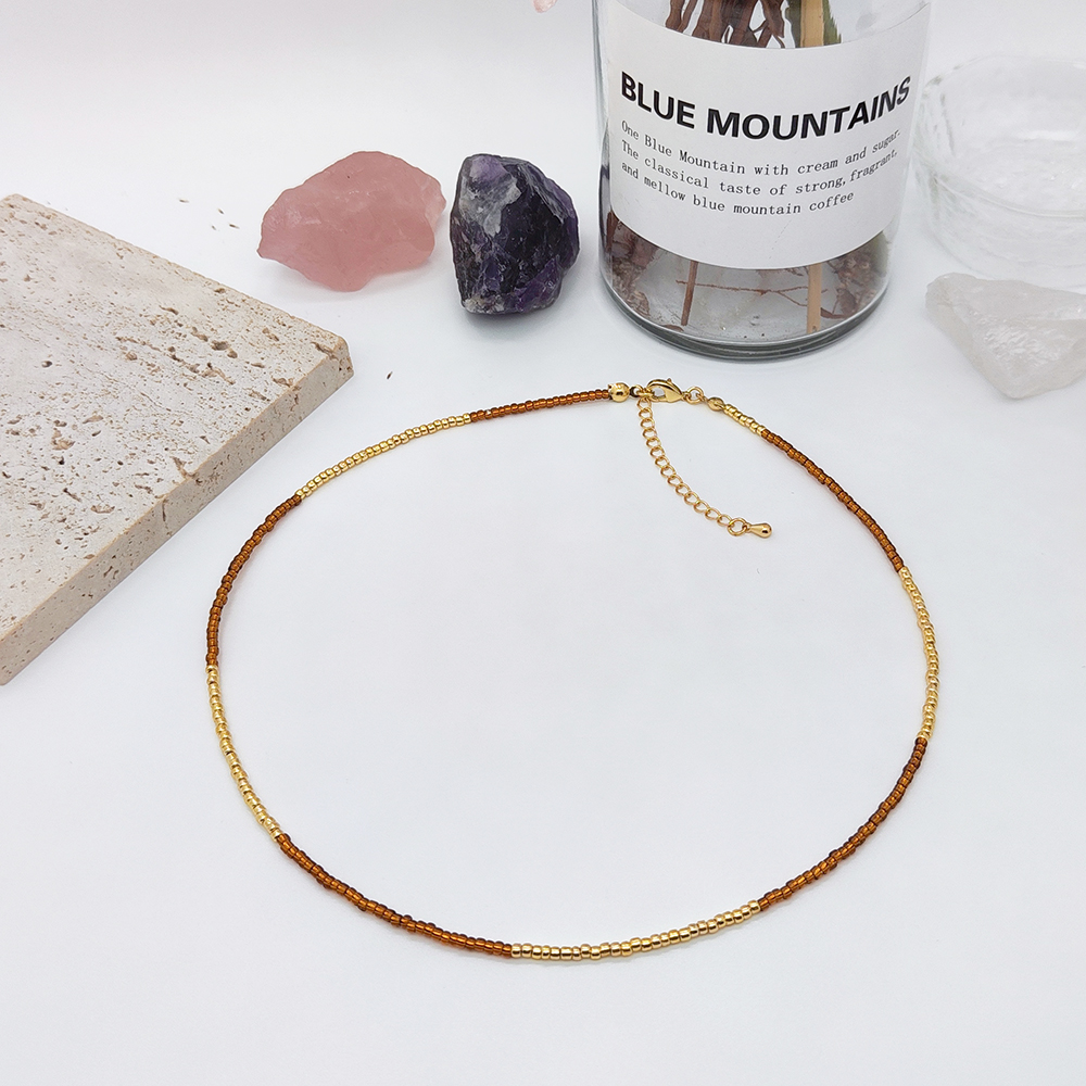 KKBEAD-Collar de cuentas de semillas Miyuki para mujer, Gargantilla fina y delicada, Simple,: Color dorado
