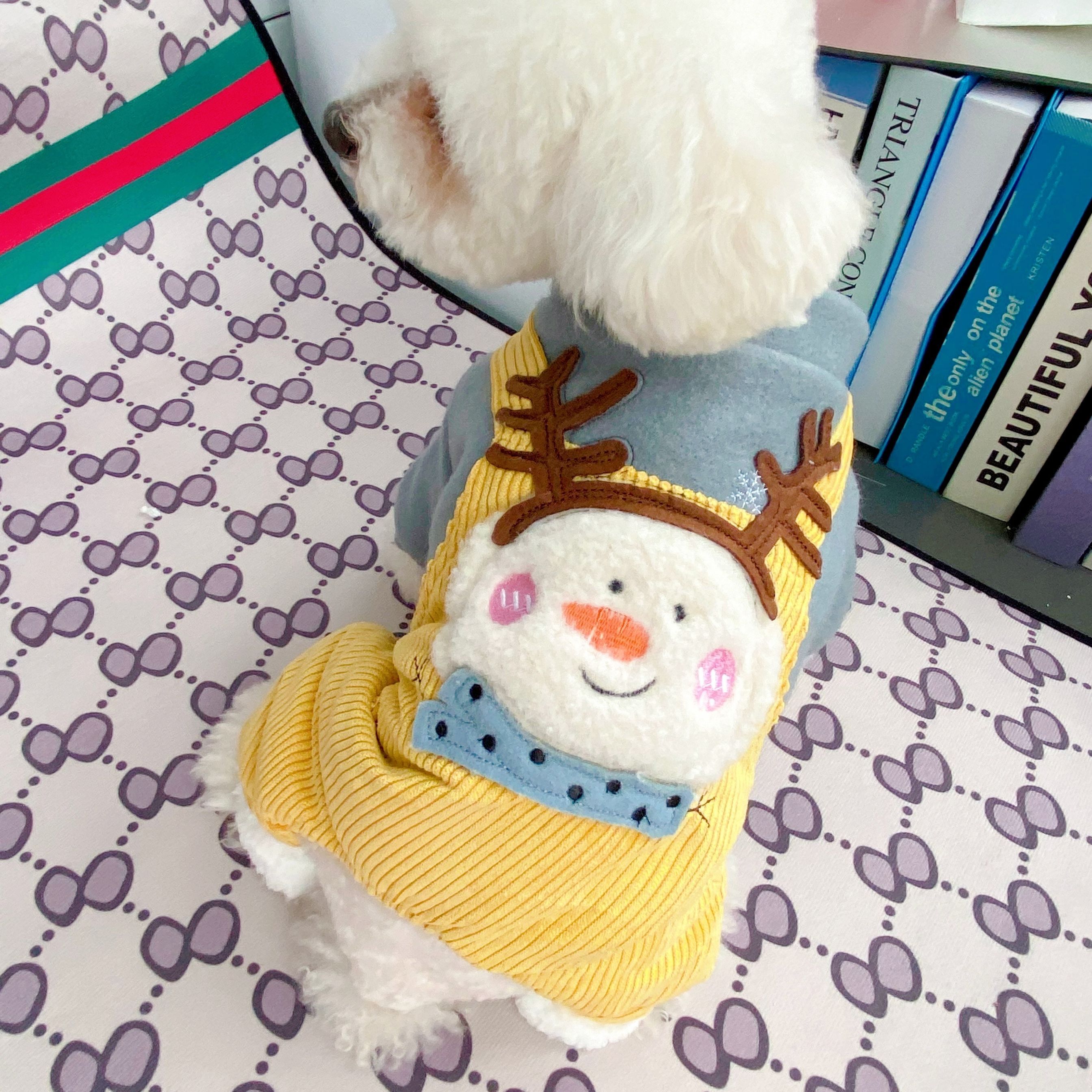 Ropa de invierno para perro, muñeco de nieve, ciervo, Navidad, mono cálido amarillo XS XL con chaqueta de piel, abrigo para cachorro, traje de Shih Tzu, caniche Pomeranian