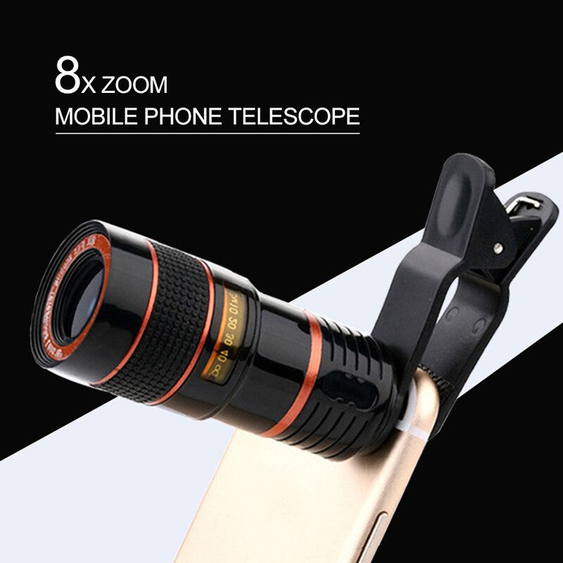 Clip-on 8X/12X Zoom Optical Telescope Lens HD Camera Telephoto Mobile Phone with Clips For iPhone For Universal Mobile Phone