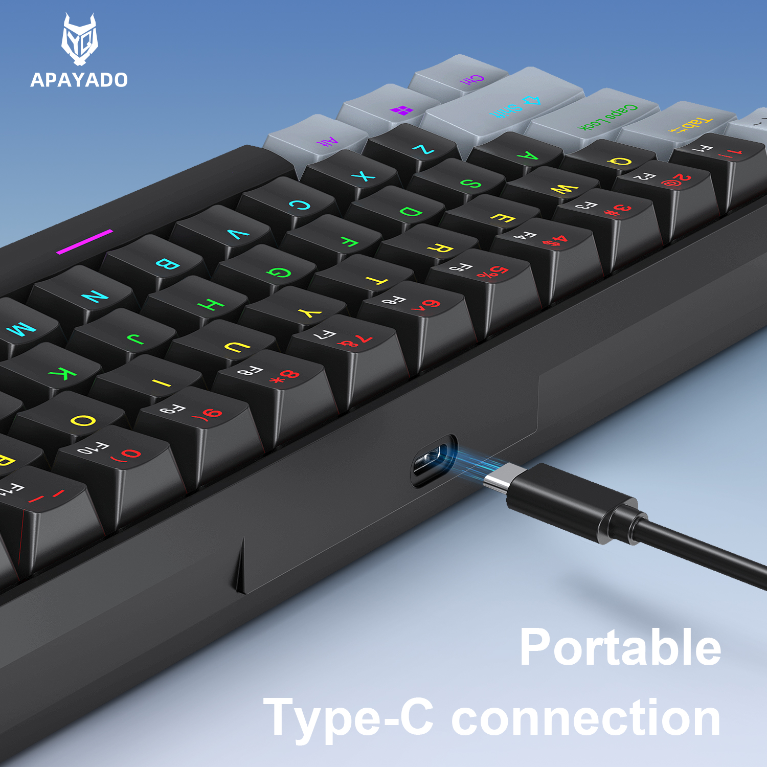 APAYADO K61 Teclado mecánico para juegos con cable al 60%, mini de 61 teclas, retroiluminado RGB, interruptor rojo/azul, portátil para PC y portátil