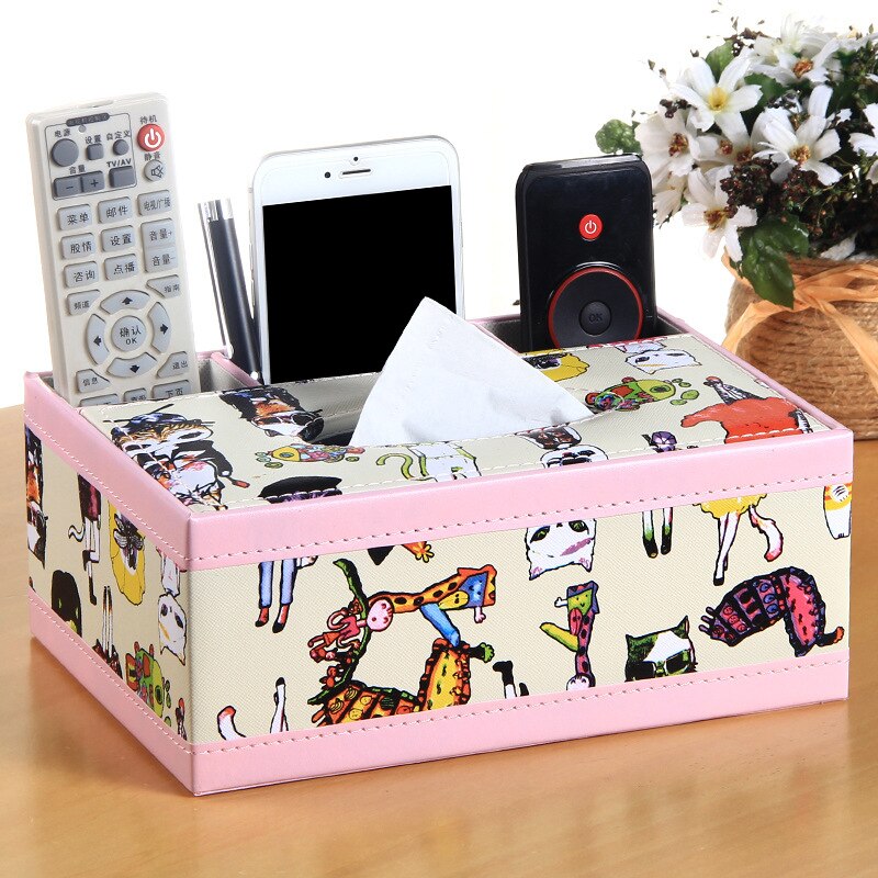 European multifunctional tissue box carton household cute storage box tissue box living room wood remote control