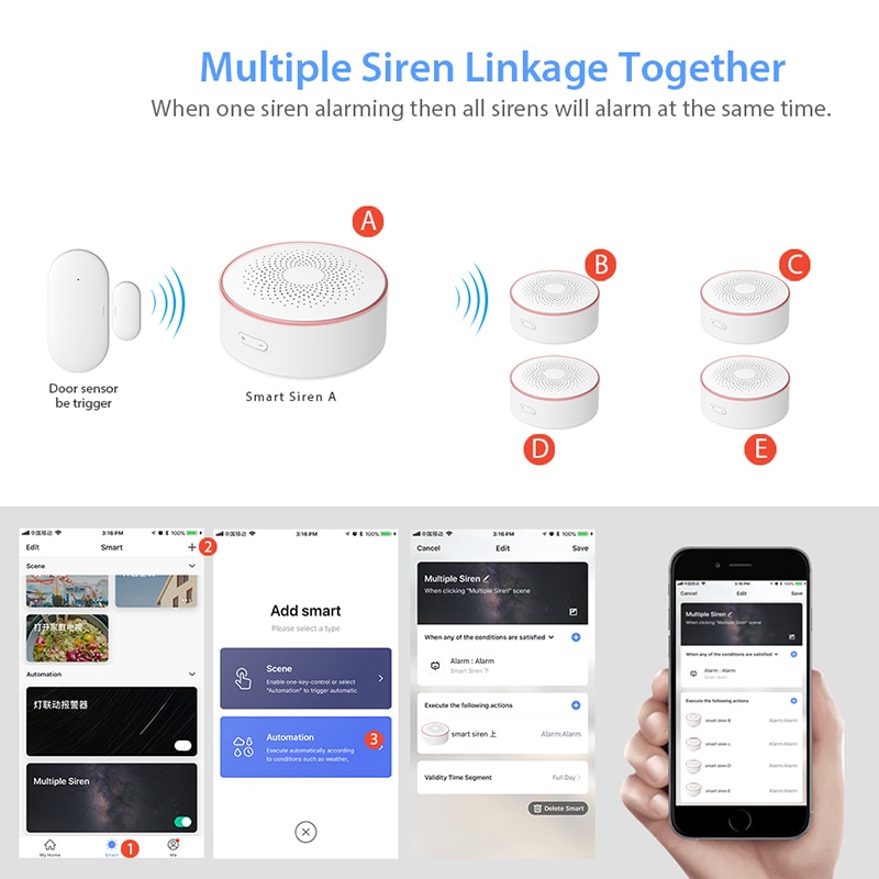 Zigbee tuya smart home sikkerhed wifi sirene alarm sensor smart trådløs sirene alarm sensor app fjernbetjening til smart liv
