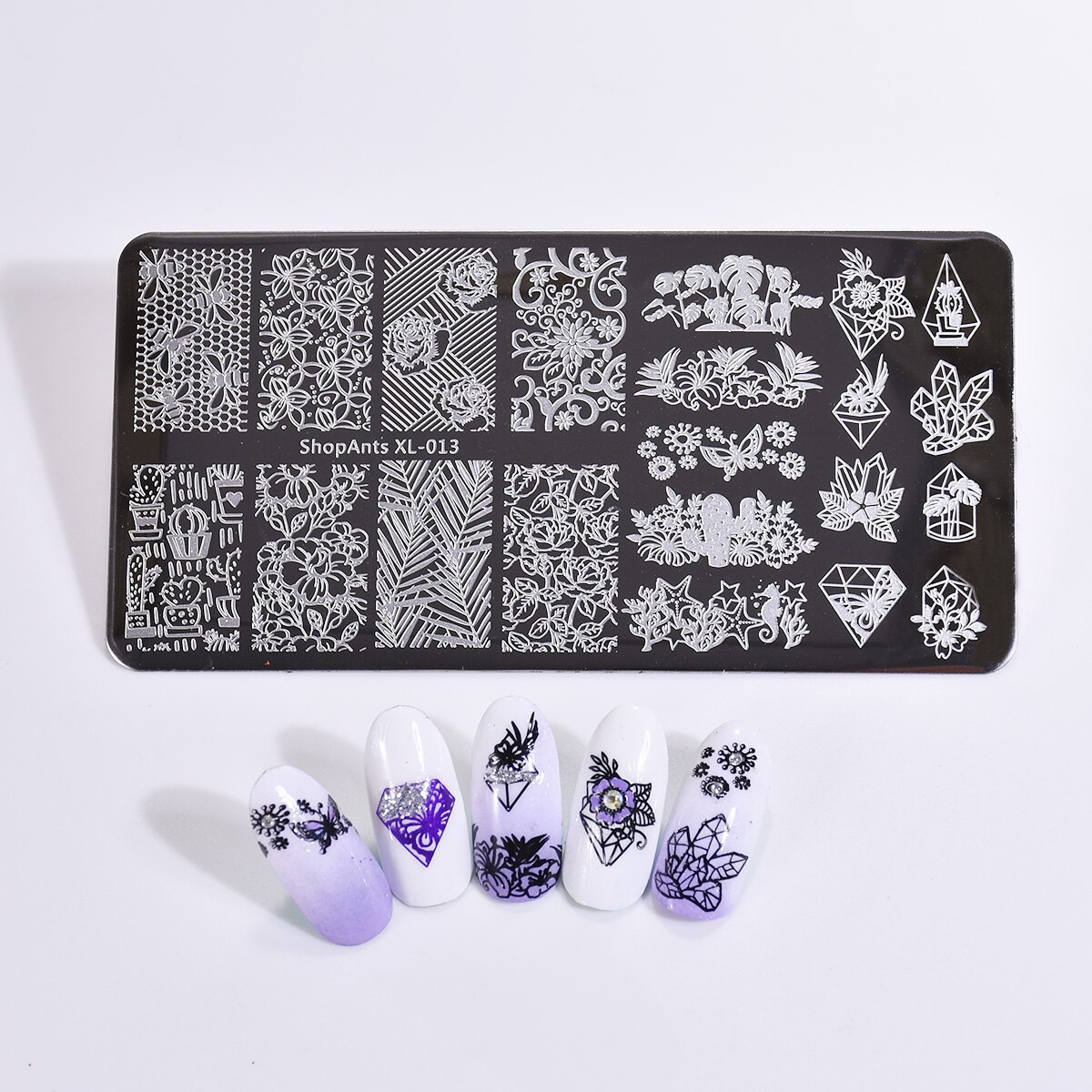 Conjunto de placas para estampado de uñas, de acero inoxidable, 6x12cm, 10 Uds., hojas de flores, geométricas, animales, plantillas de arte para uñas, XL-001-XL-020 para tiendas