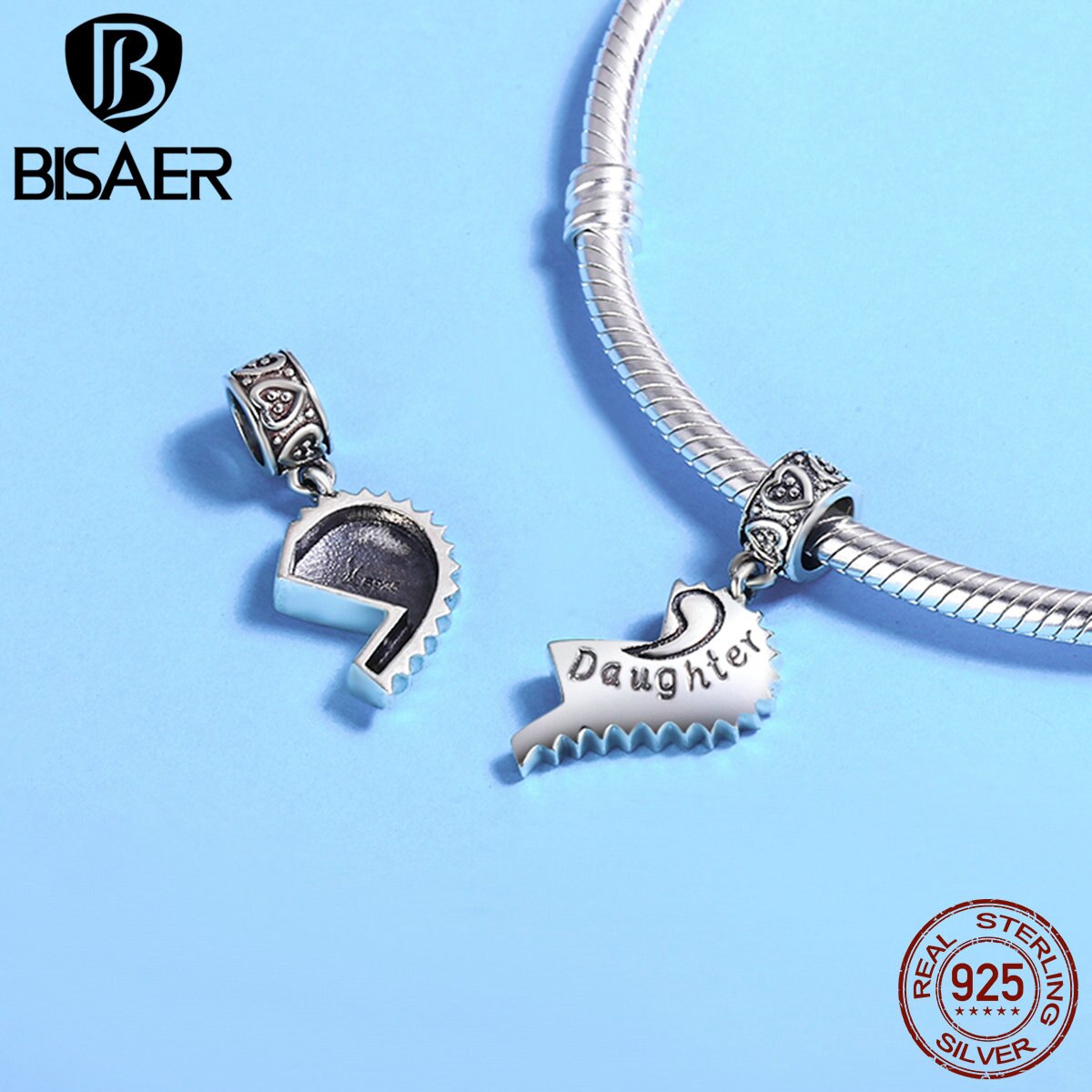 100% 925 Sterling Silver Unique Heart Pendant, Mother & Daughter Charms Fit BISAER Authentic Original Jewelry ECC427