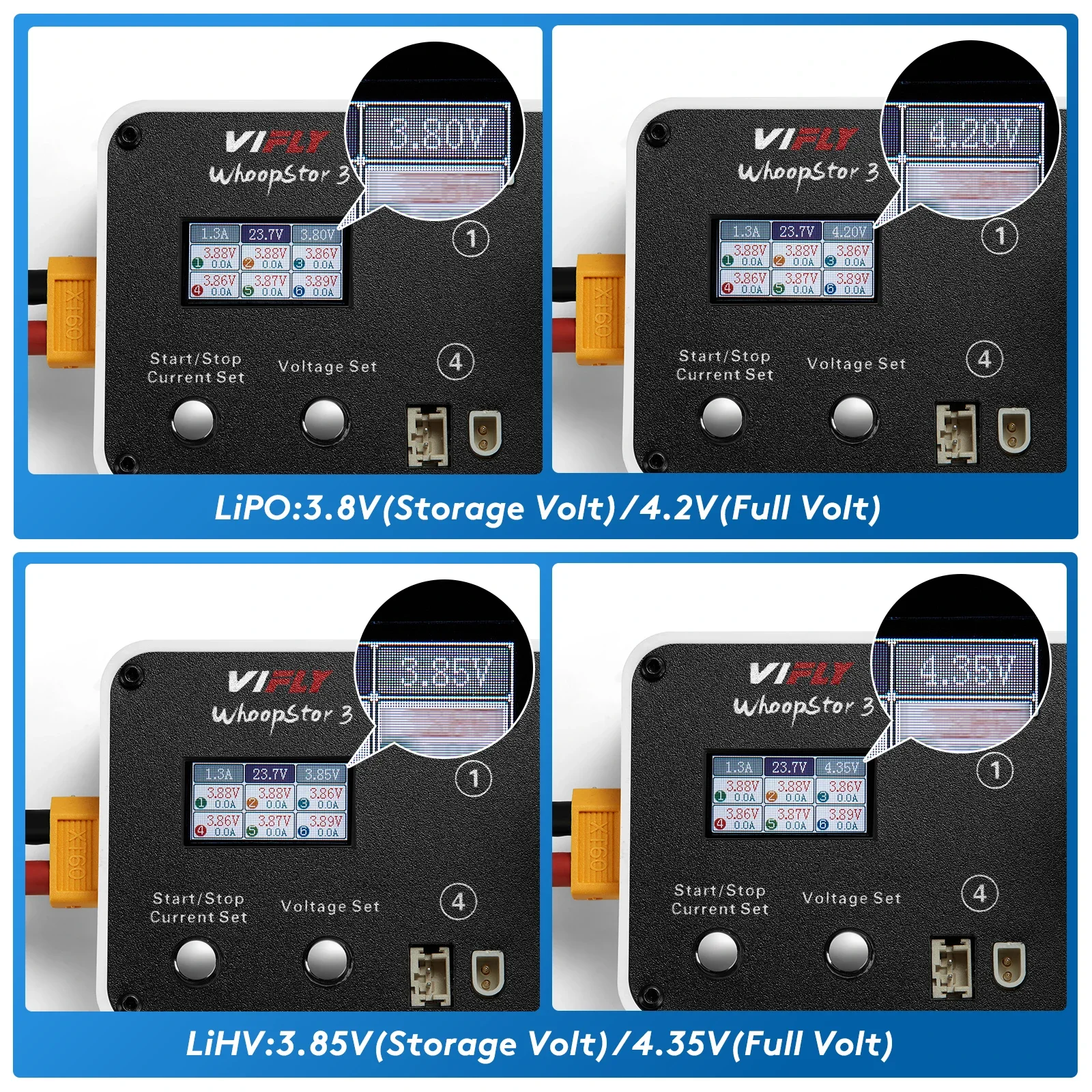 VIFLY WhoopStor 3 V3 6 poorten 1S LIPO batterijlader ontlader