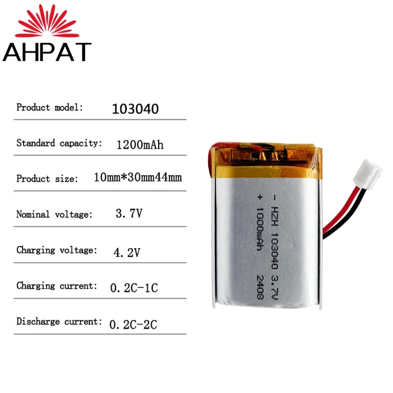 3.7V 803040 1000mAh Rechargeable Polymer lithium ion / Li-ion battery for MP3 player alarm speaker DVD GPS VR Car DVR