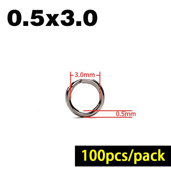 100 st/lot fiskeringar delade ringar i rostfritt stål förstärker solida ringdrag anslutande ringfisketillbehör: 0.5 mmx 3.0mm