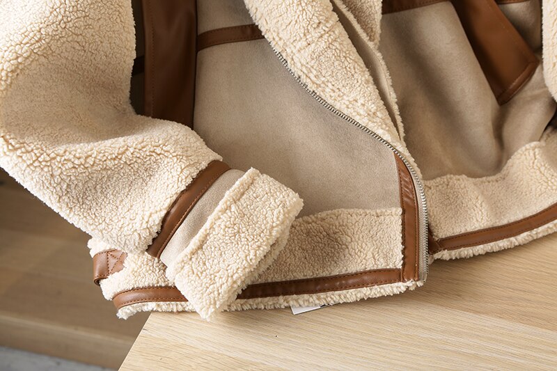 autumn/winter Patchwork jacket jacket Lambs wool coat