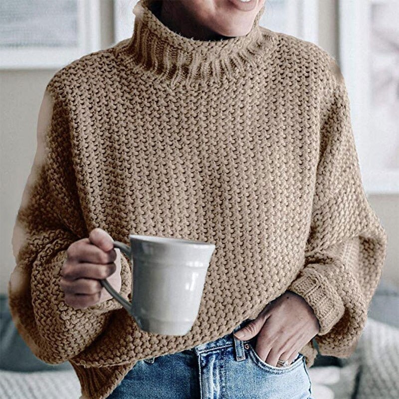 Knitted Turtleneck Warm Women's Sweater Autumn Long Lantern Sleeve Female Sweaters Winter Casual Solid Ladies Pullover