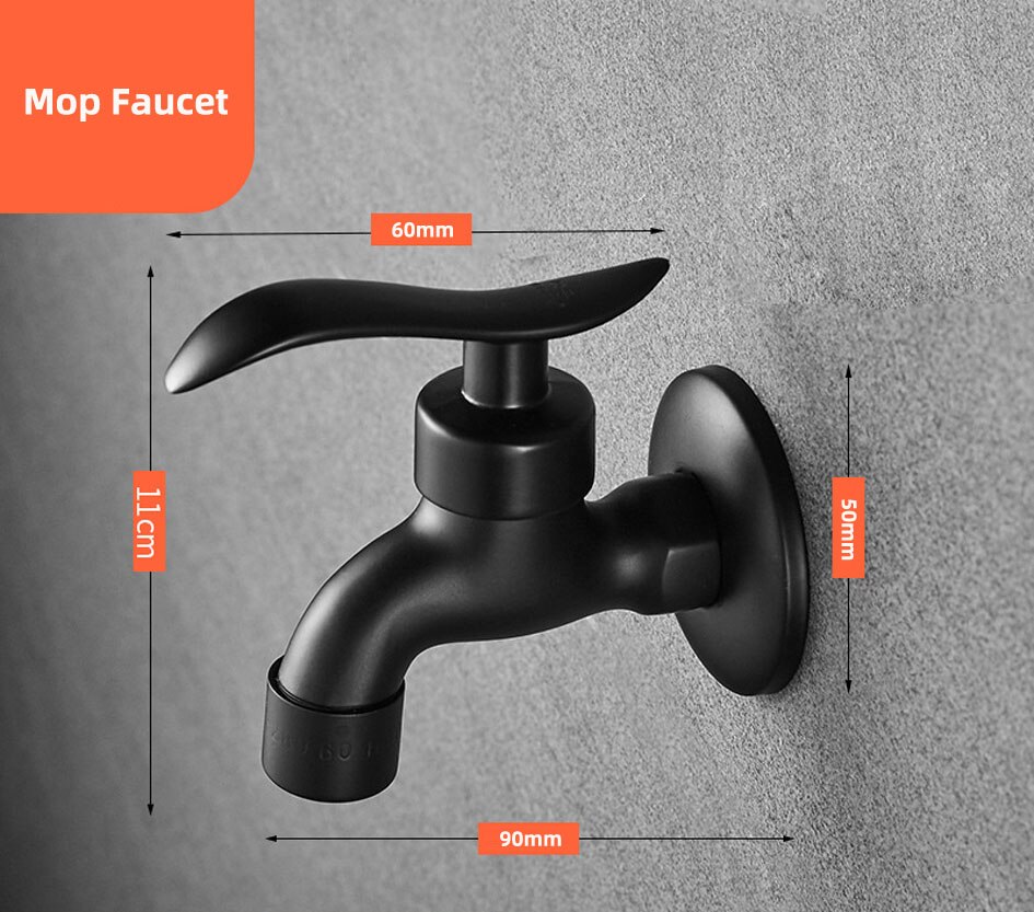 Wall Mounted Lengthen Washing Machine Tap Mop Pool Tap Black Color Garden Outdoor Water Modern Kitchen Bathroom Faucet: A1