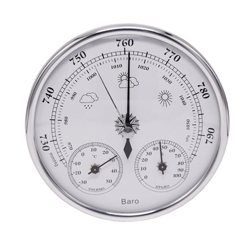 Temperature Humidity Gauge Indicator Wall Hanging Weather Station Barometer Thermometer Hygrometer: Silver