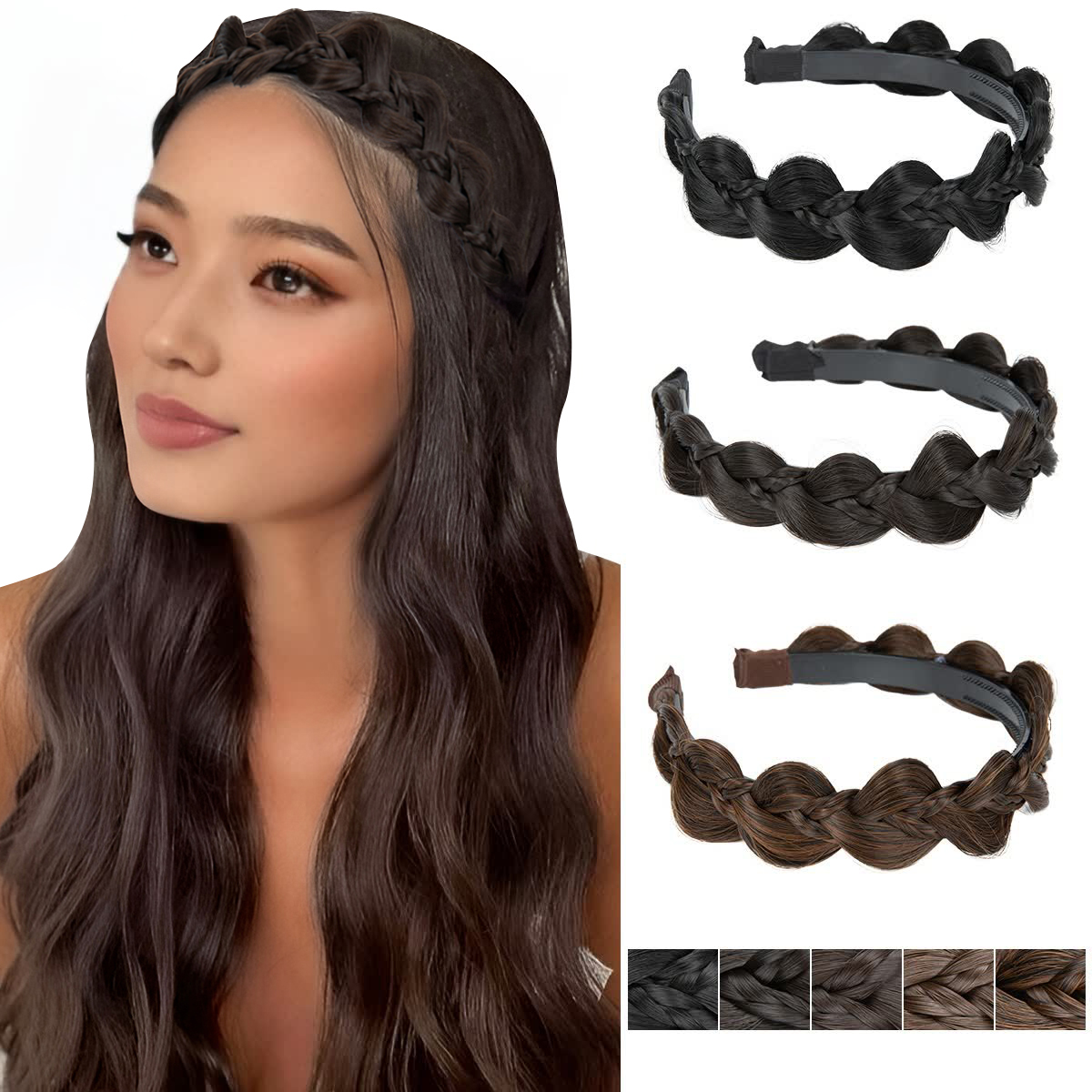 Diadema trenzada de mariposa sintética hecha a mano para mujer, cinturón para el cabello, diadema trenzada de estilo bohemio, postizos de peinado, H26