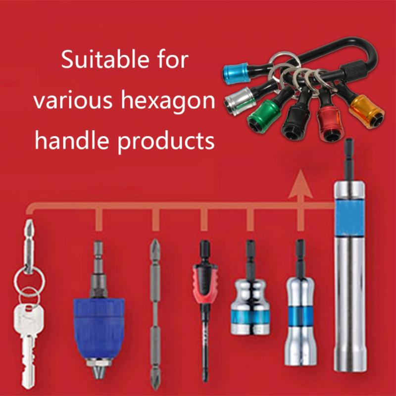 6pcs Quick Release Screwdriver Bits Holder Set With Keychain 1/4inch Hex Shank Aluminum Alloy Extension Bar Drill Screw Adapter