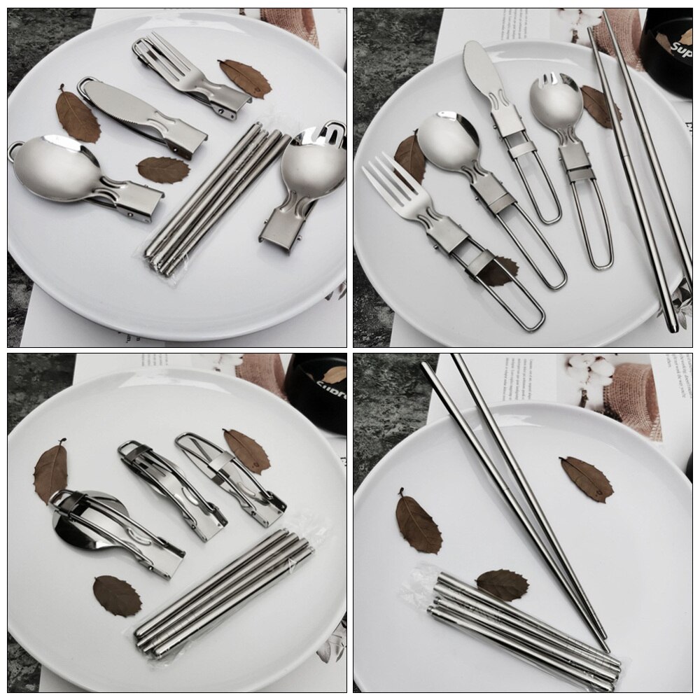 1 Set Stainless Steel Tableware Durable Flatware Kit for Outdoor Camping