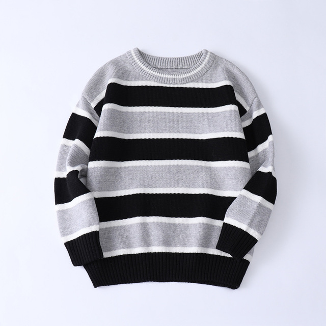 Suéteres de algodón a rayas para niños, suéteres de punto informales, cárdigan de , Tops para la escuela, 3-10 años, otoño: gray / 10
