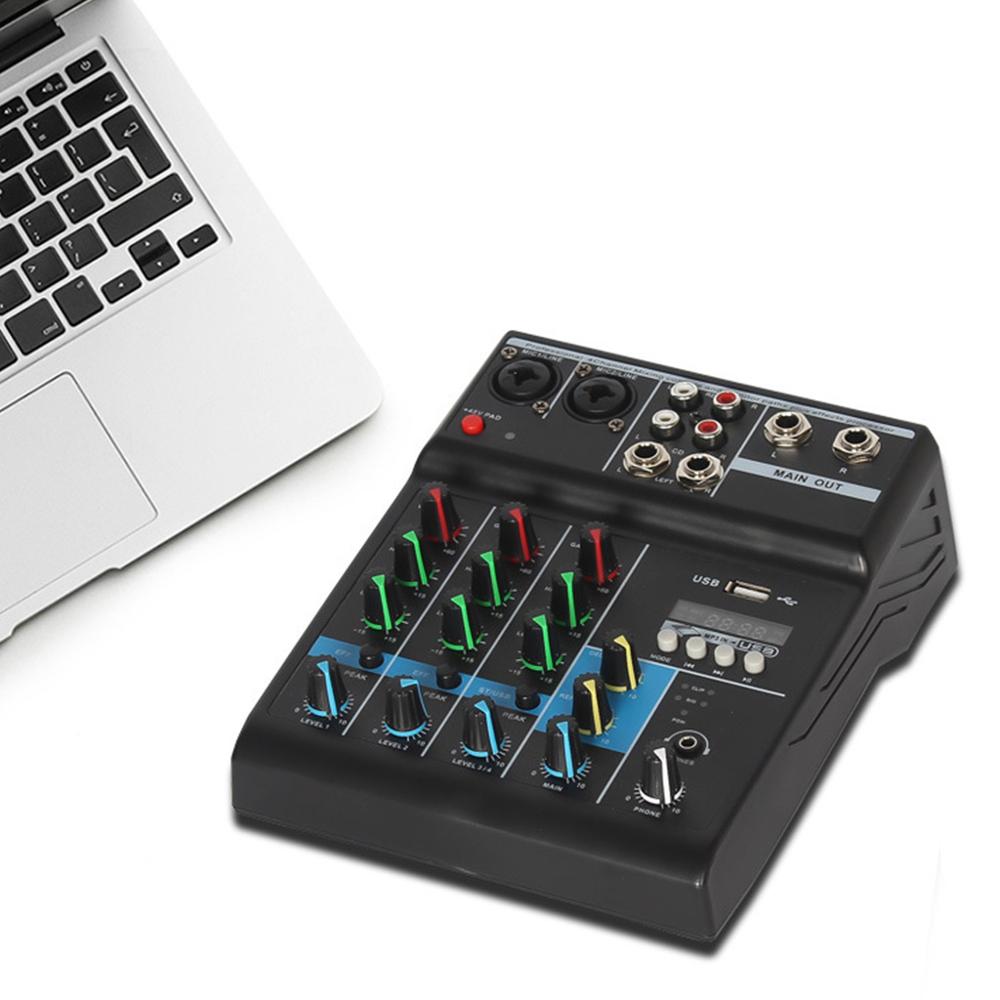 Mixer Audio professionale 4 canali Console di missaggio Audio Bluetooth per Karaoke domestico KTV con effetti sonori della scheda Audio USB