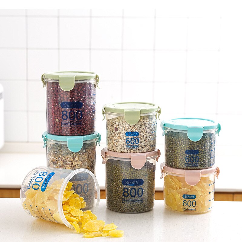 Akryl 600-1000 ml køkken opbevaringsboks forsegling mad opbevaring beholder konservering plast frisk pot beholder insekt-bevis