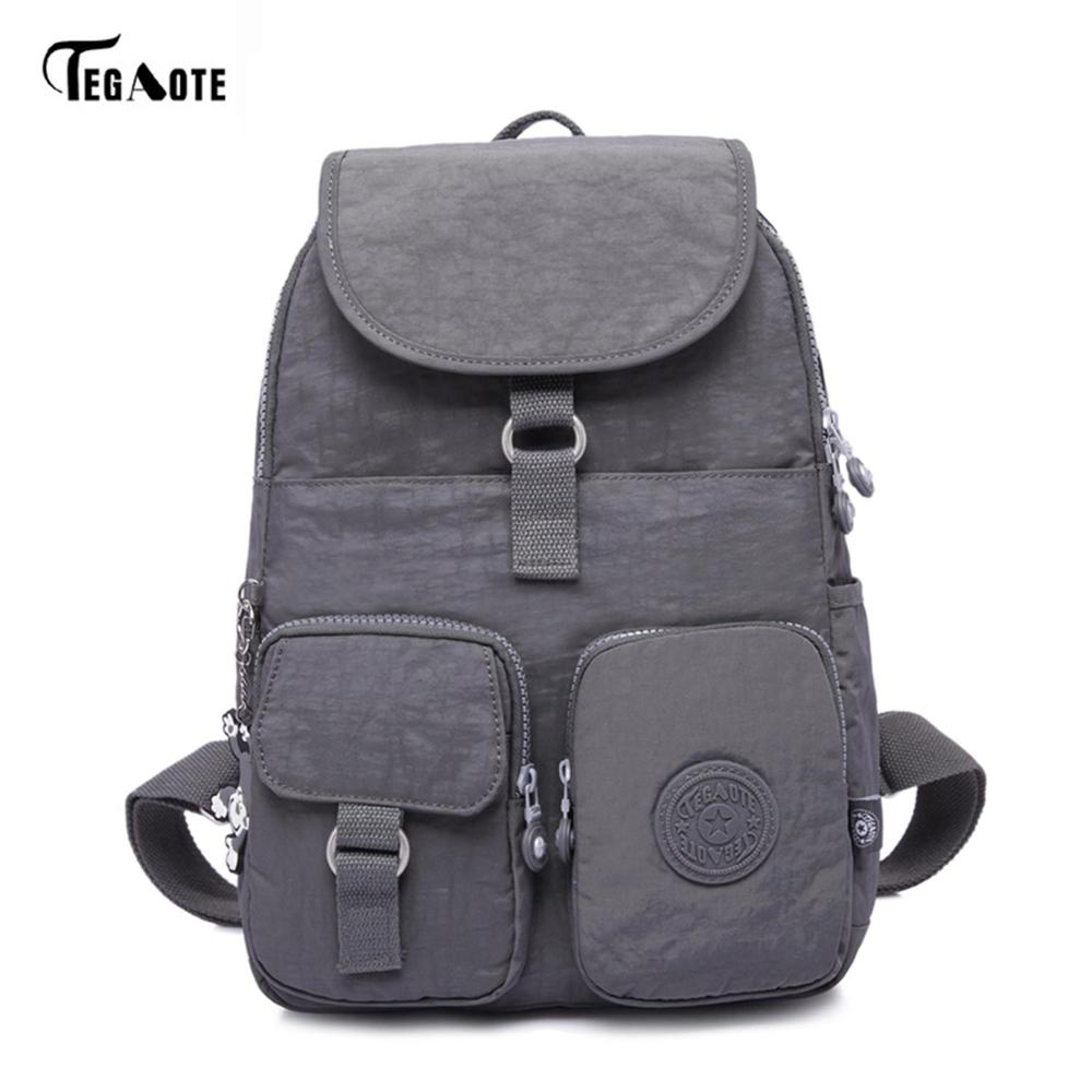 TEGAOTE School Backpack for Teenage Girls Mochila Feminine Backpacks Women Solid Famous Nylon Casual Laptop Bagpack Female: Gray