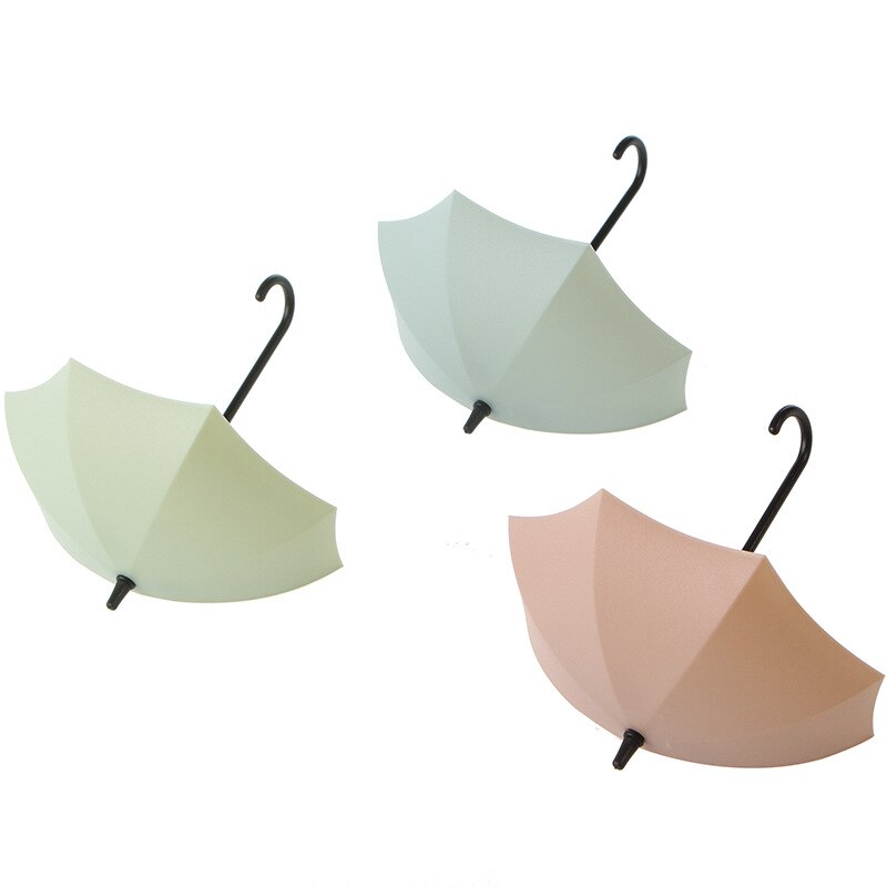 3Pcs/Lot Umbrella Shaped Hook Key Soap Towel Lipstick Small Items Storage Kitchen Bathroom Wall Mounted DIY Decor Hook: Pink green blue