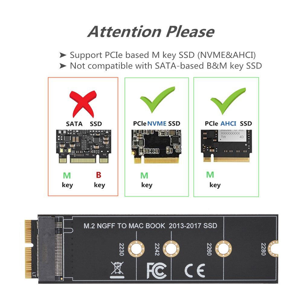 M .2 nvme ssd convert adapter kort til macbook air pro retina nvme/ahci ssd opgraderet sæt til  a1465 a1466 a1398 a1502