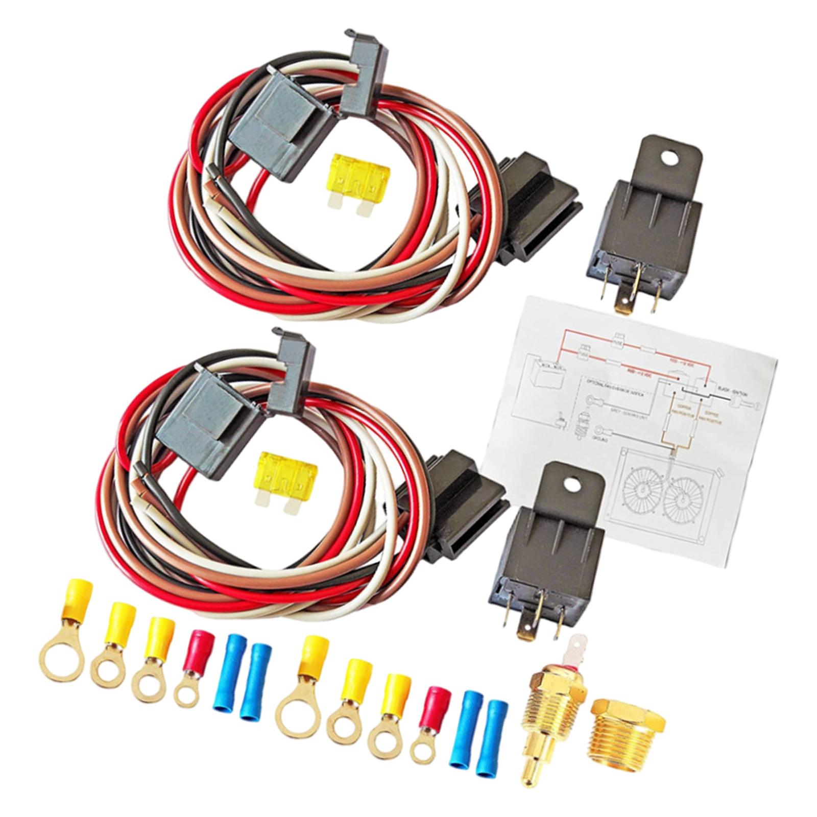 40 Amp Dual Electric Fan Wiring Kit Automotive Wire Harness Fan Tail Connectors 185 Degree On 175 Off Temperature Switch Replace