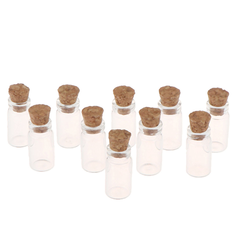 1/10Pcs 1:12 Miniatur Display Glas Flaschen Gläser mit Kork für Lebensmittel Lagerung Puppenhaus Küche Zubehör: 10PCS