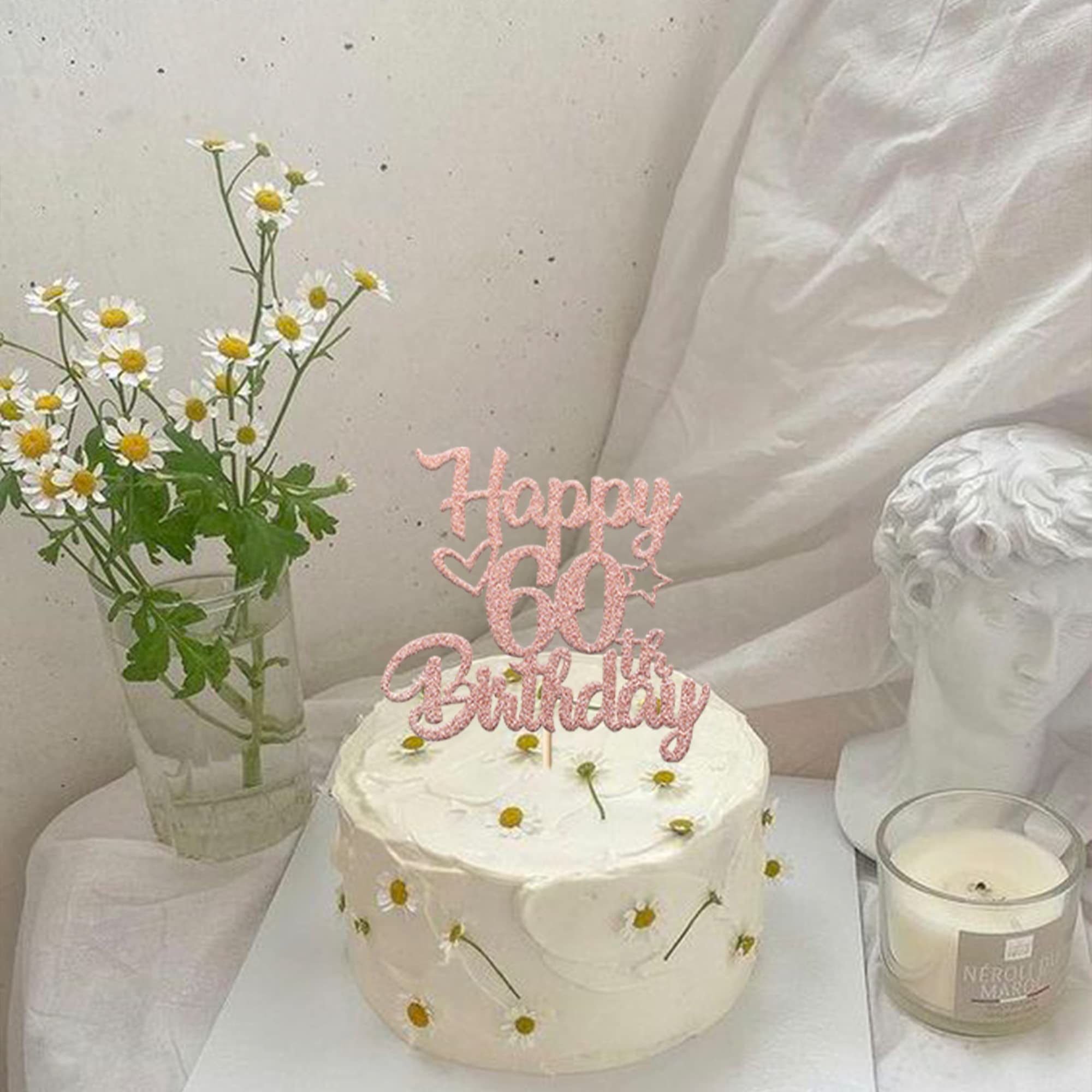 1 paquete de adornos para tarta de feliz 60 cumpleaños, letrero de cumpleaños, decoraciones para tartas para suministros para fiestas temáticas de 60 cumpleaños